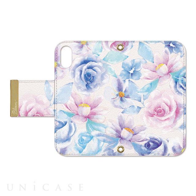 【iPhoneXS/X ケース】OILSHOCK DESIGNS Floral花柄タッセル付き手帳型ケース (Waterblue-flower)