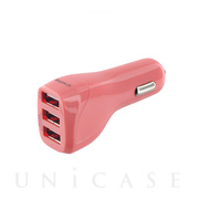 DC充電器 USB3ポート充電器 最大出力4.8A (ピンク)