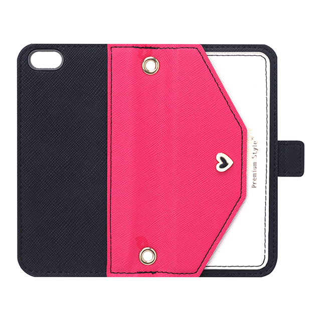 【iPhoneSE(第1世代)/5s/5 ケース】ダブルフリップカバー スクエア型ポケット (ピンク)サブ画像