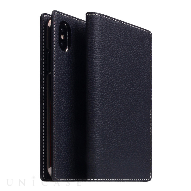 【iPhoneXS/X ケース】Full Grain Leather Case (Black Blue)