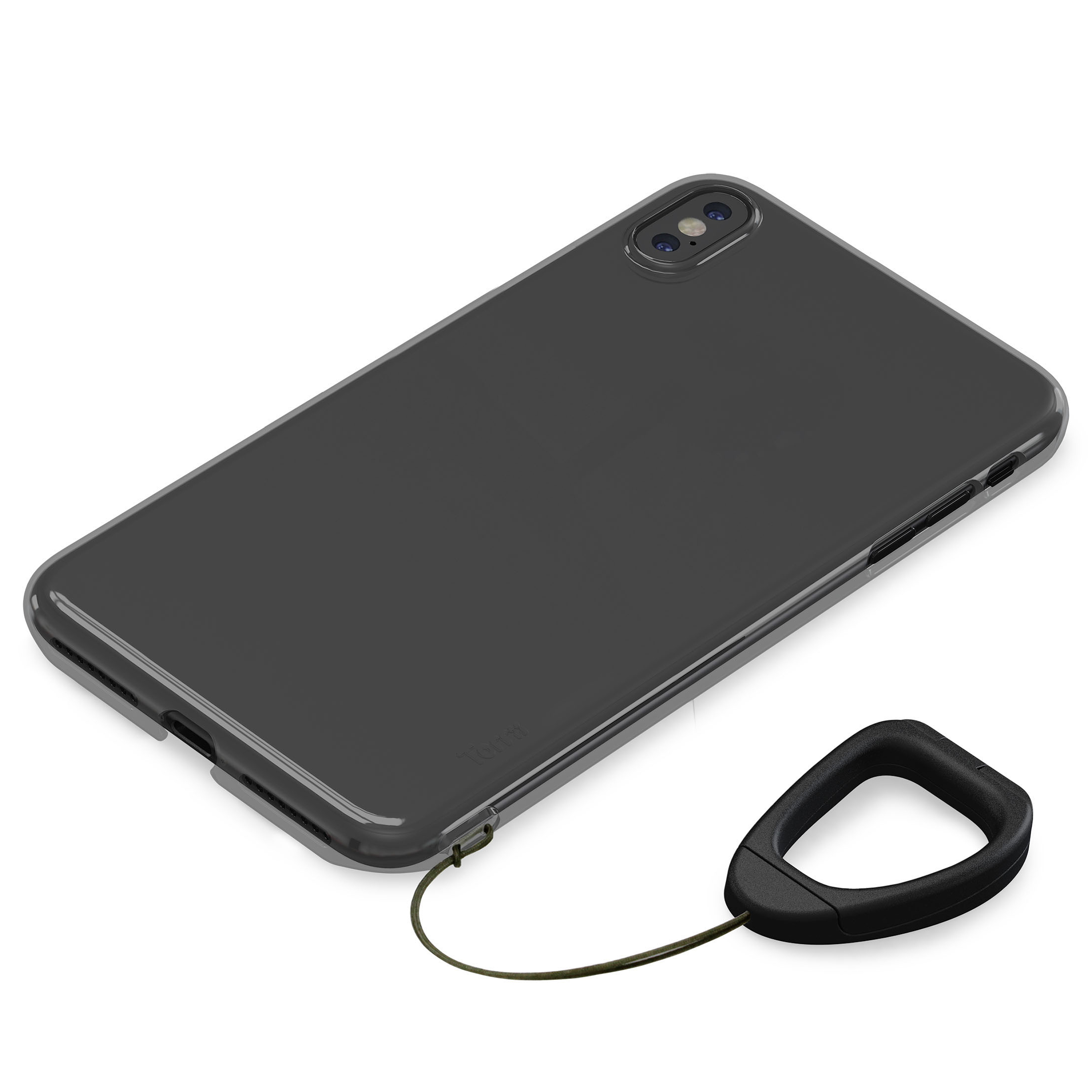 【iPhoneXS Max ケース】Torrii 指紋付着防止塗装 ハードクリアケース  (リングスタンドストラップ付き) Blackサブ画像