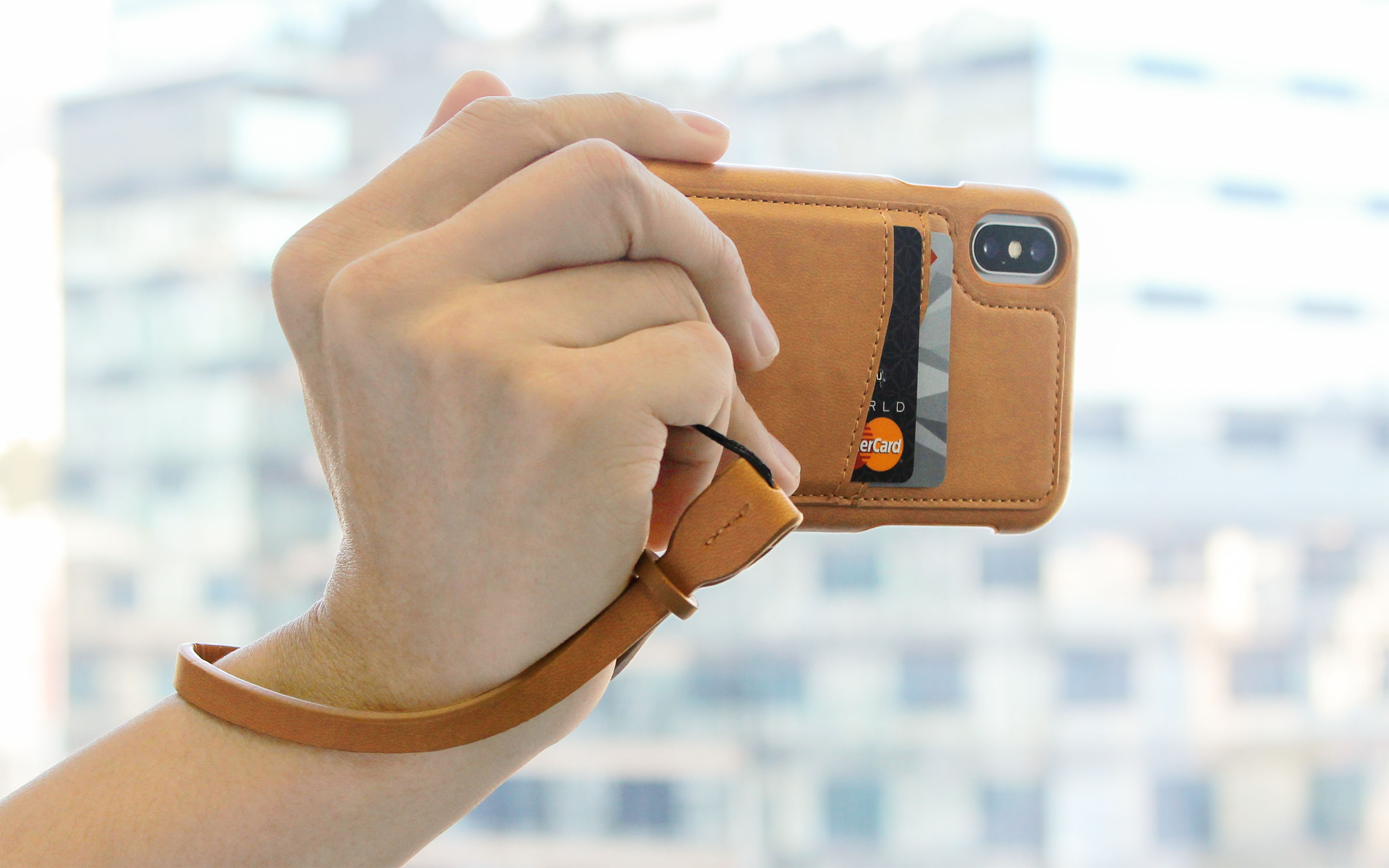 【iPhoneXR ケース】KOALA カードポケット付きiPhoneケース（ストラップ付き） Brownサブ画像