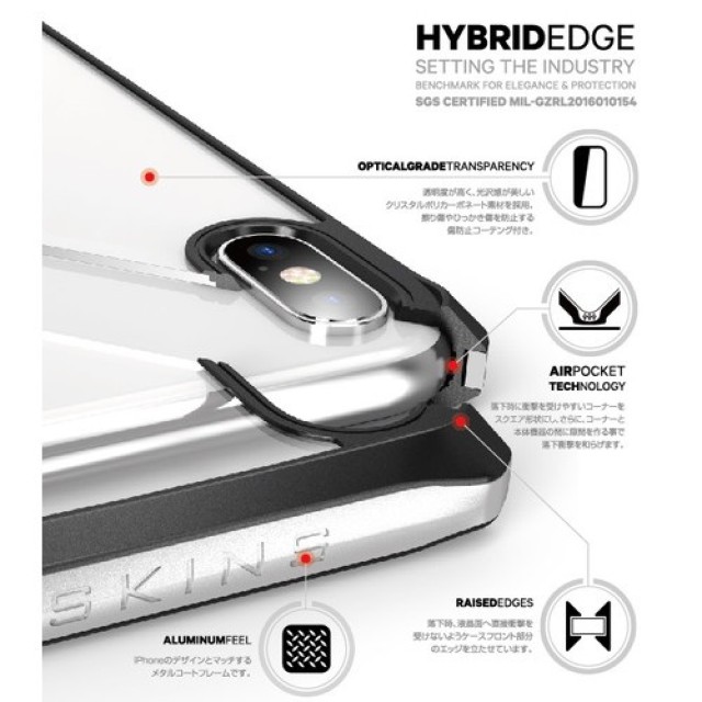 【iPhoneXS/X ケース】液晶保護ガラス付き! 耐衝撃ケース HYBRID EDGEシリーズ (レッド)サブ画像
