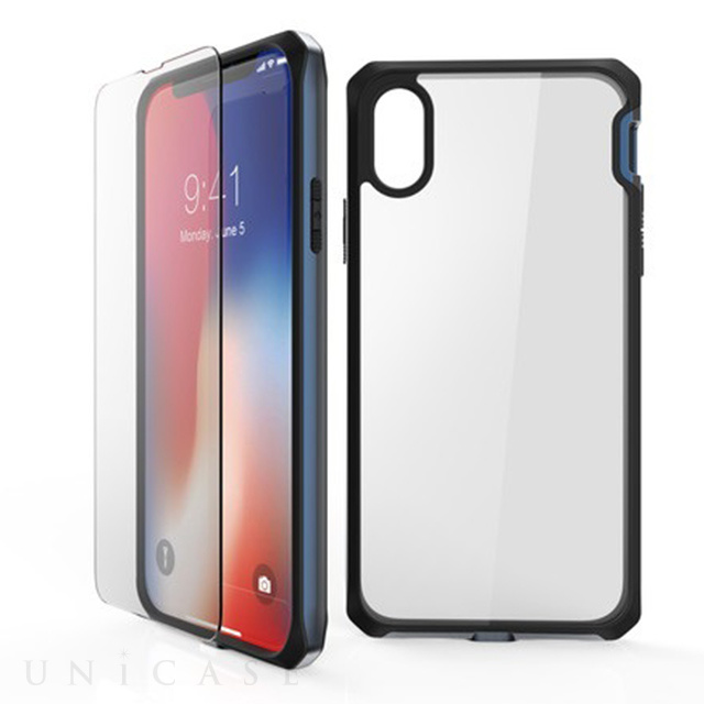 【iPhoneXS/X ケース】液晶保護ガラス付き! 耐衝撃ケース HYBRID EDGEシリーズ (ネイビー)