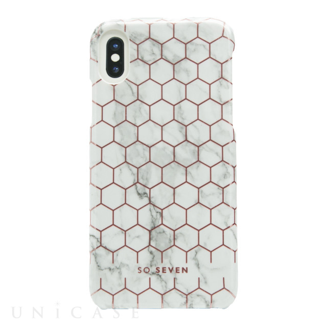 【iPhoneXS/X ケース】FASHION MILAN HEXAGONAL MARBLE (ホワイト/ローズゴールド)