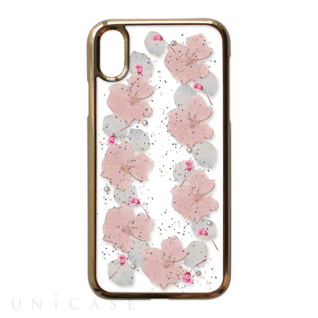 【iPhoneXR ケース】Pressed flower case (pale pink flowers)