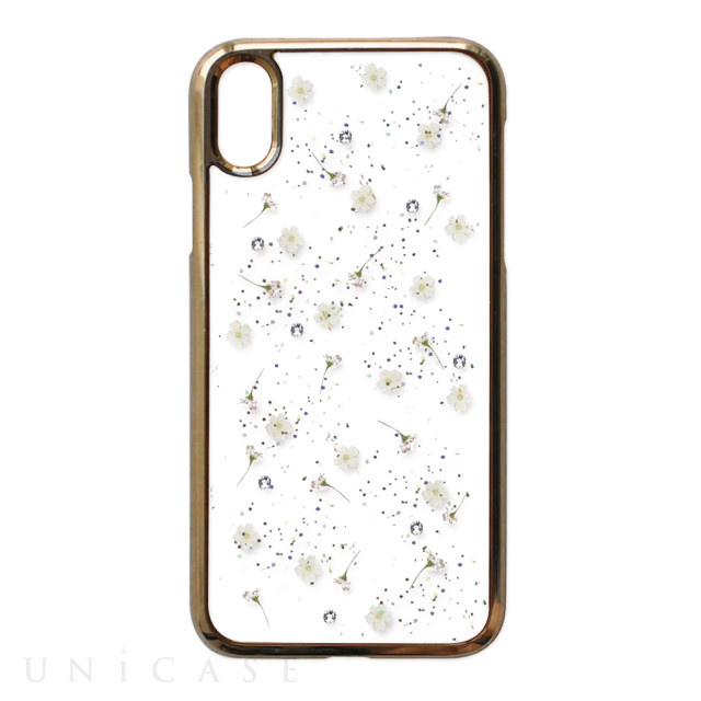 【iPhoneXS/X ケース】Pressed flower case (whitish flowers)
