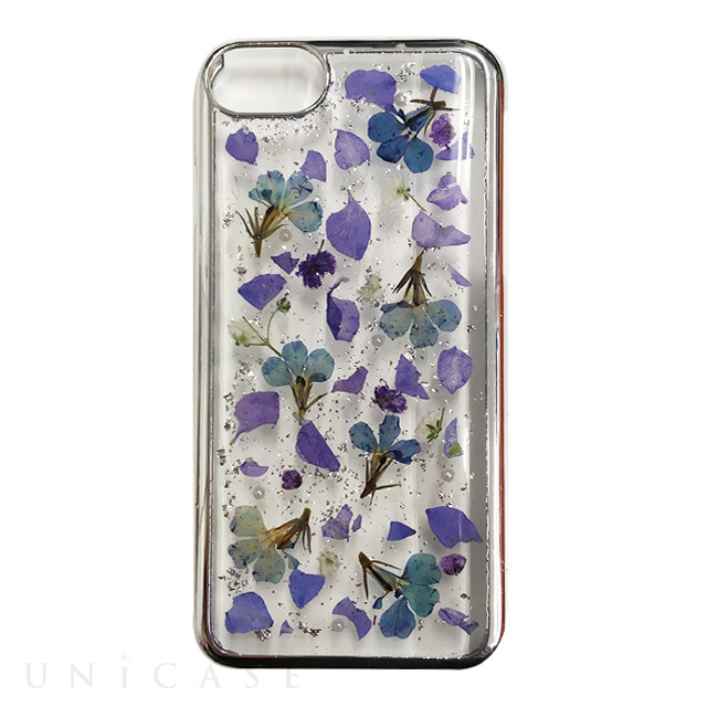 【iPhoneSE(第2世代)/8/7/6s/6 ケース】Pressed flower case (Purple flower_Silver)