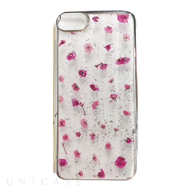 【iPhoneSE(第2世代)/8/7/6s/6 ケース】Pressed flower case (Magenta flower_ Silver)