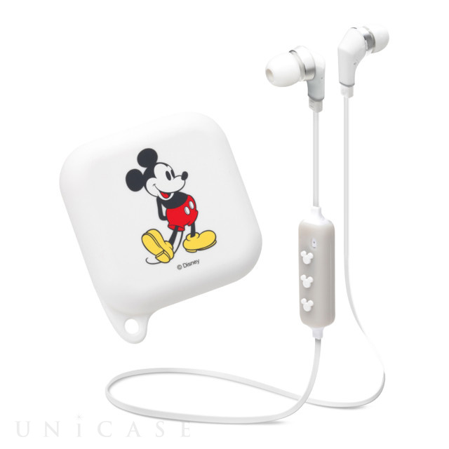 【ワイヤレスイヤホン】Bluetooth4.1搭載 ワイヤレスステレオイヤホン シリコンポーチ付き (ミッキーマウス/ホワイト)