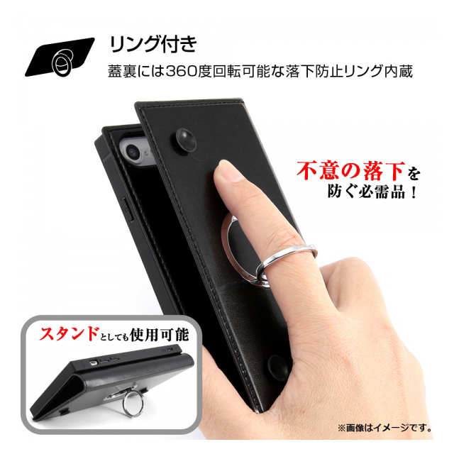 【iPhoneXS/X ケース】手帳型 耐衝撃レザーケース KAKU リング付360 ピタッとカバー (ブラック/ブラック)goods_nameサブ画像