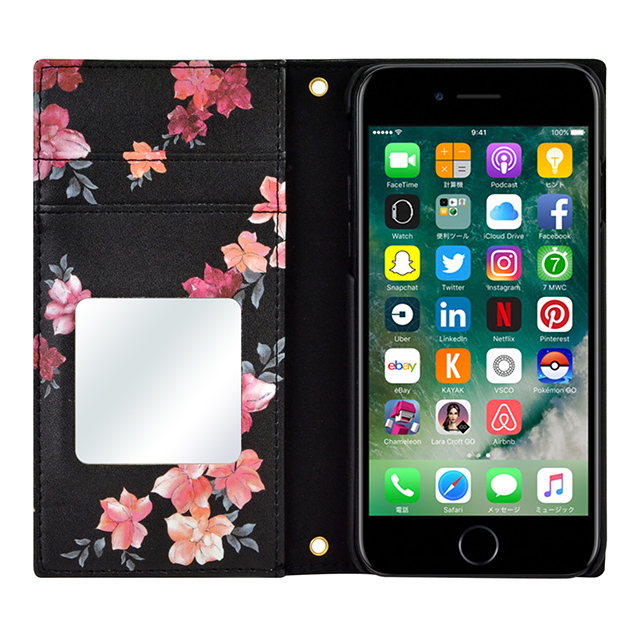【iPhoneSE(第3/2世代)/8/7/6s/6 ケース】rienda 手帳ケース (スクエア/Emerges Flower/ブラック)サブ画像