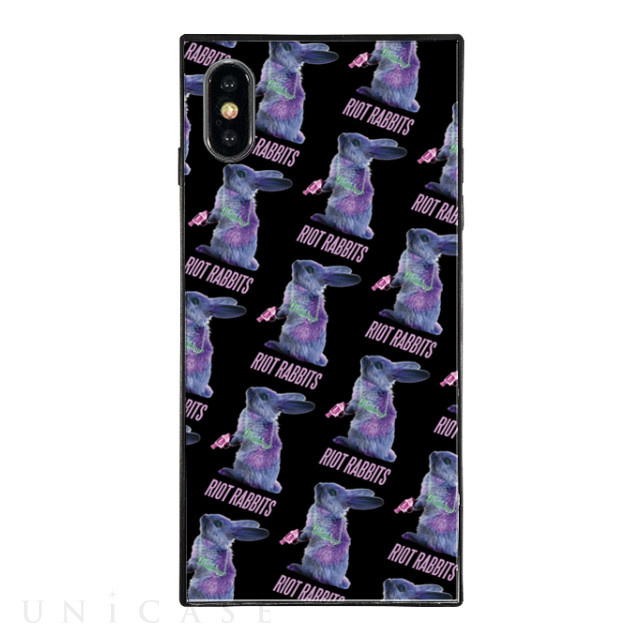 【iPhoneXS/X ケース】MILKBOY スクエア型 ガラスケース (Riot Rabbits Pattern BLK)