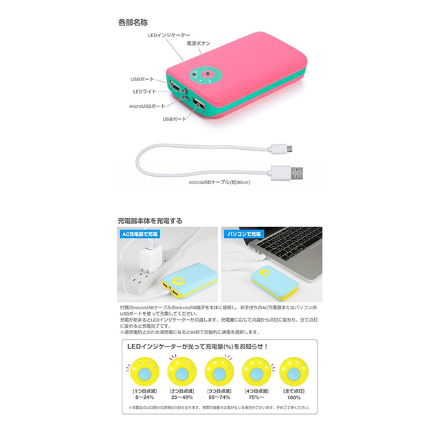 POP’n Charge モバイルバッテリー 7800mAh (ペールミント×ライトピンク)goods_nameサブ画像