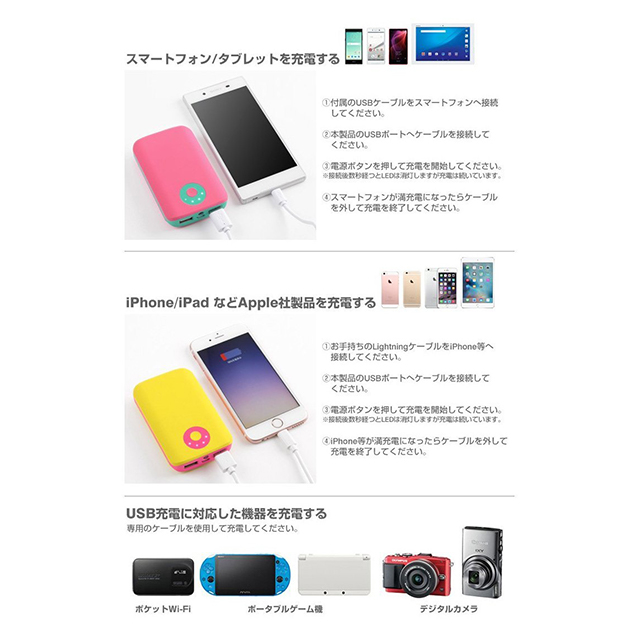 POP’n Charge モバイルバッテリー 7800mAh (クリームイエロー×ライトパープル)サブ画像