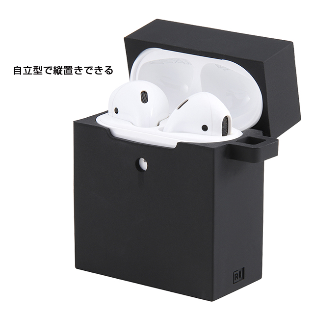 【AirPods(第2/1世代) ケース】耐衝撃シリコンケース KAKU カラビナ付き (ブラック)サブ画像