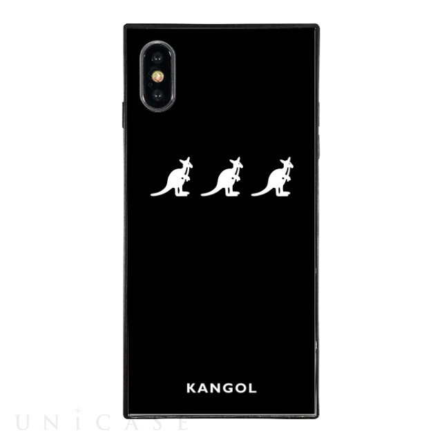 【iPhoneXS/X ケース】KANGOL スクエア型 ガラスケース [KANGOL TRIPLE(BLK)]