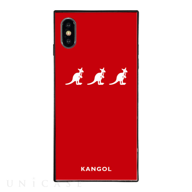 【iPhoneXS/X ケース】KANGOL スクエア型 ガラスケース [KANGOL TRIPLE(RED)]