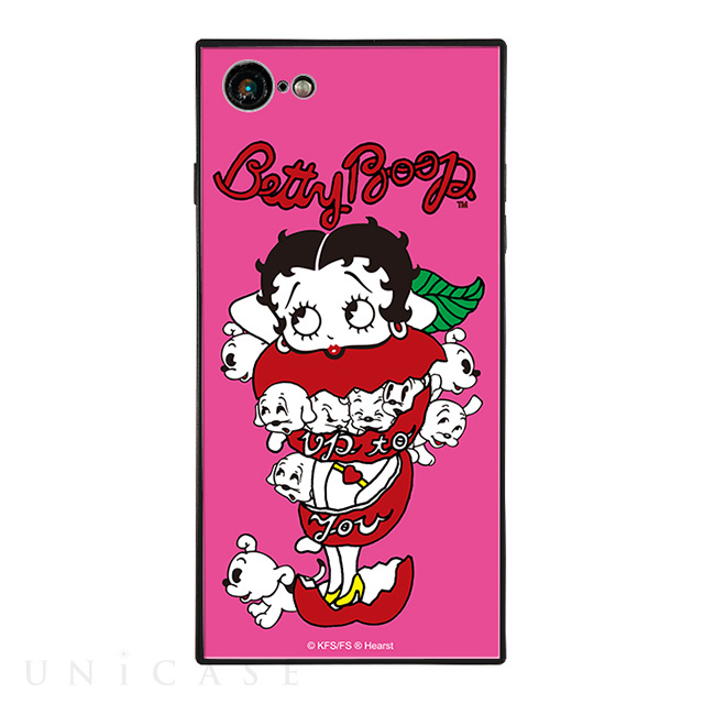 【iPhone8/7 ケース】yanagida masami × Betty Boop スクエア型 ガラスケース (モギタテボイスがはにかむゴキゲンベティー)