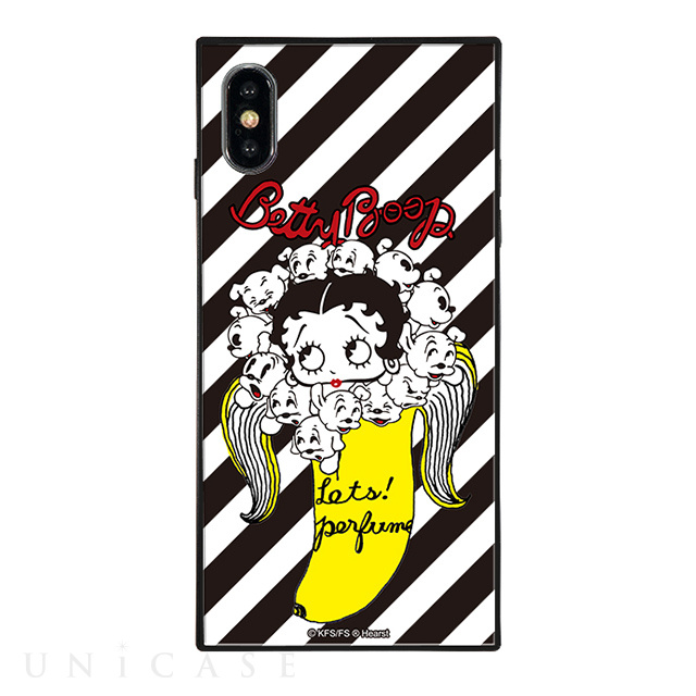 【iPhoneXS/X ケース】yanagida masami × Betty Boop スクエア型 ガラスケース (パヒューム日和に囁く気まぐれベティー Stripe)