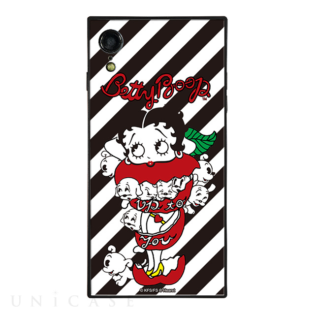 【iPhoneXR ケース】yanagida masami × Betty Boop スクエア型 ガラスケース (モギタテボイスがはにかむゴキゲンベティー Stripe)