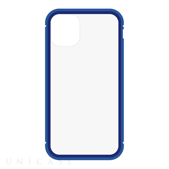 【iPhone11 ケース】背面繊維ガラス×アルミバンパーケース (Blue)