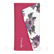 【iPhone11/XR ケース】rienda ロングストラップ・小銭収納付き3つ折り手帳ケース (Parm Flower/ピンク)