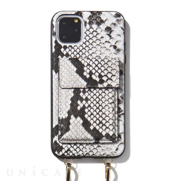 【iPhone11 Pro Max ケース】Crossbody Case Set Gray Python Leather