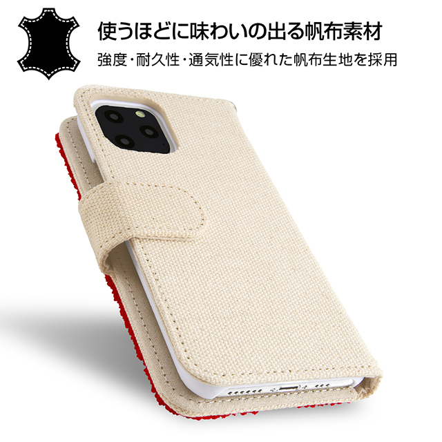 【iPhone11 Pro ケース】ディズニーキャラクター/サガラ刺繍 手帳型ケース 帆布 (ミッキー)サブ画像