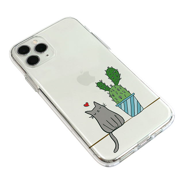 【iPhone11 Pro ケース】ソフトクリアケース (猫とサボテン)goods_nameサブ画像