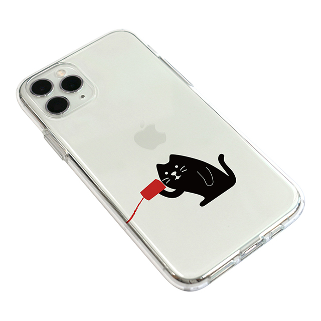 【iPhone11 Pro ケース】ソフトクリアケース (糸電話 聞くネコ)サブ画像