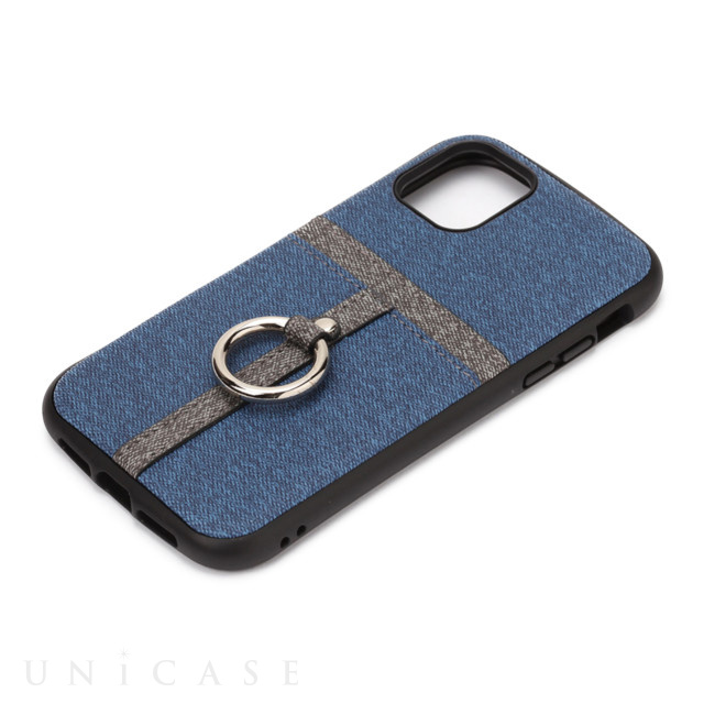 【iPhone11 Pro ケース】ポケット＆リング付ハイブリッドタフケース (デニム調ブルー)