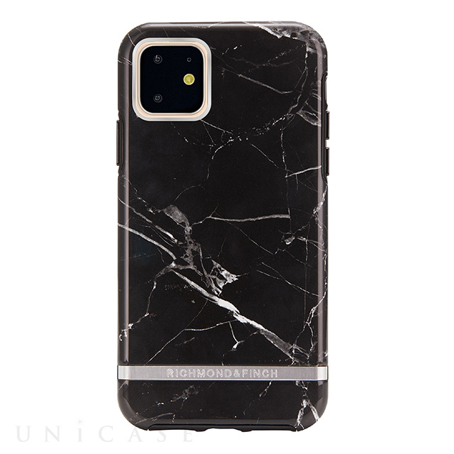 【iPhone11 ケース】Black Marble - Silver details