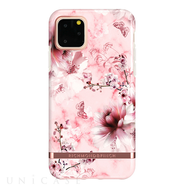 【iPhone11 Pro Max ケース】Pink Marble Floral - Rose gold details