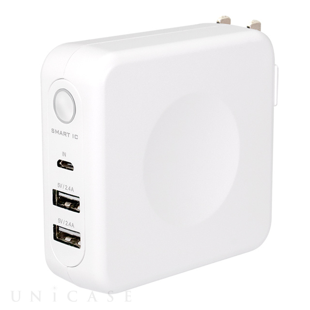 USB×2ポート AC充電器＋モバイルバッテリー 6700mAh (ホワイト)