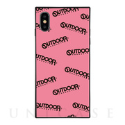 【iPhoneXS/X ケース】OUTDOOR スクエア型 ガラスケース (LOGO RANDOM PINK)