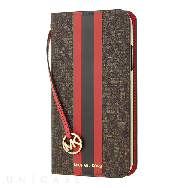 iPhone11/XR ケース】Folio Case Red Stripe with Charm MICHAEL KORS