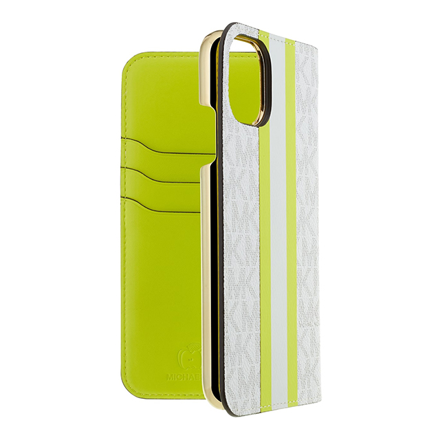 iPhone11/XR ケース】Folio Case Lime Stripe with Charm MICHAEL KORS