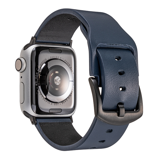 【Apple Watch バンド 41/40/38mm】Italian Genuine Leather Watchband (Navy) for Apple Watch SE(第2/1世代)/Series9/8/7/6/5/4/3/2/1サブ画像