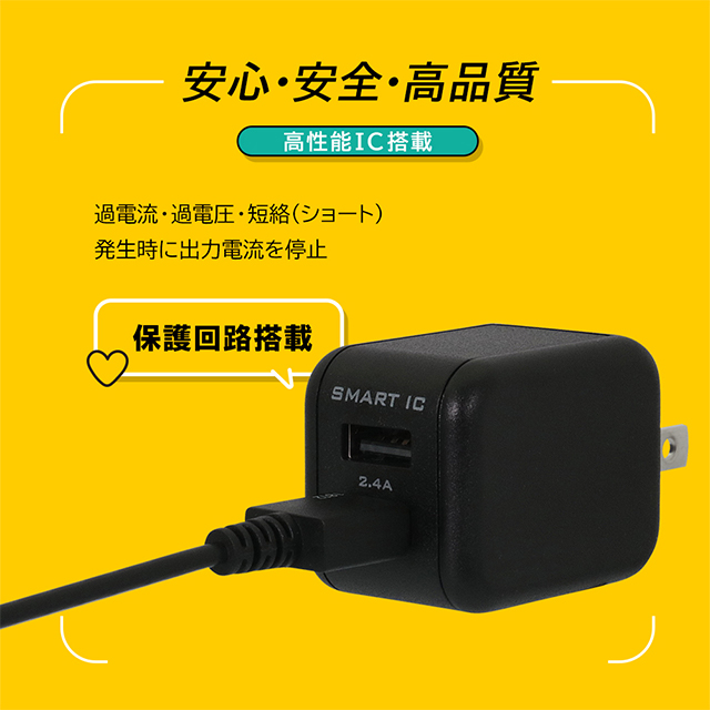 スマートIC搭載でかしこく充電 USB AC充電器 Type-A×2ポート 合計2.4A出力 12W (ブラック)goods_nameサブ画像