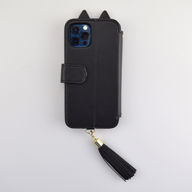 【iPhone12/12 Pro ケース】Tassel Tail Cat Flip Case for iPhone12/12 Pro (black)サブ画像