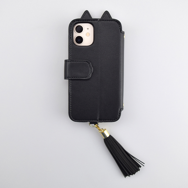 【iPhone12 mini ケース】Tassel Tail Cat Flip Case for iPhone12 mini (black)