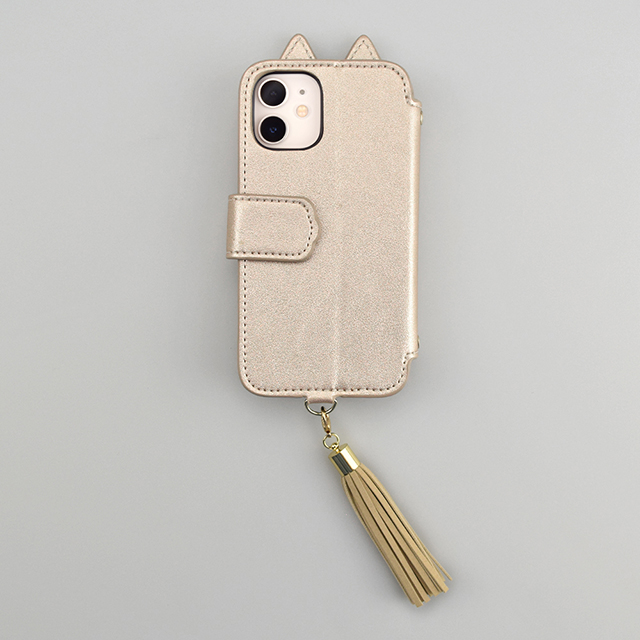 【iPhone12 mini ケース】Tassel Tail Cat Flip Case for iPhone12 mini (gold)