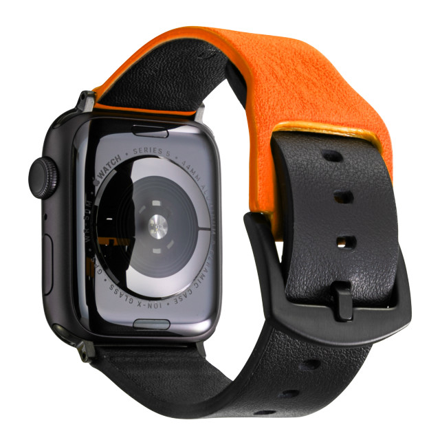 【Apple Watch バンド 49/45/44/42mm】“NEON” Italian Genuine Leather Watchband (Neon Orange/Black) for Apple Watch Ultra2/SE(第2/1世代)/Series9/8/7/6/5/4/3/2/1サブ画像