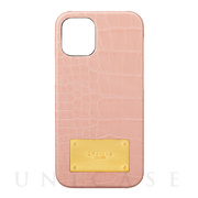 【iPhone12 mini ケース】Croco Embossed PU Leather Shell Case (Beige Pink)
