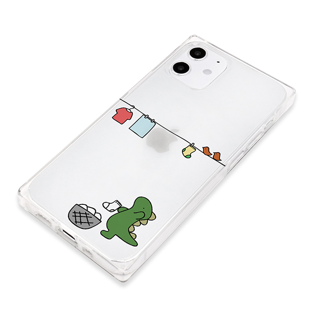 【iPhone12 mini ケース】ソフトスクウェアケース (おしごとザウルス-お洗濯 グリーン)goods_nameサブ画像