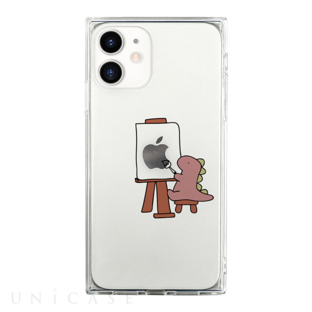 【iPhone12 mini ケース】ソフトスクウェアケース (おしごとザウルス-画家 ピンク)
