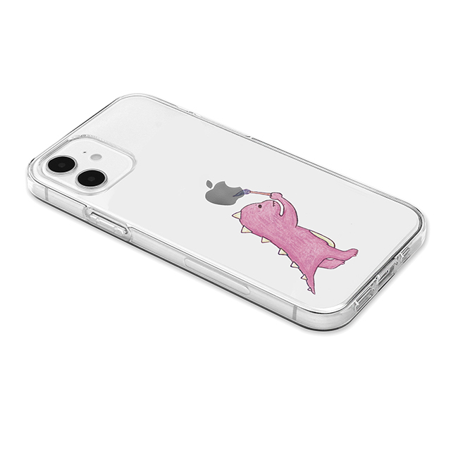 【iPhone12 mini ケース】ソフトクリアケース (お絵かきザウルス ピンク)サブ画像