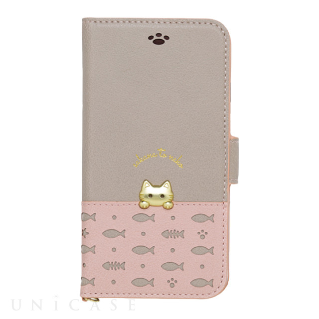 【iPhone12/12 Pro ケース】手帳型ケース sakana to neko (Aタイプ Pink Gray)