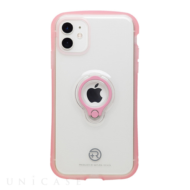 【iPhone12 mini ケース】フィンガーリング付衝撃吸収背面ケース +R (Clear Pink)
